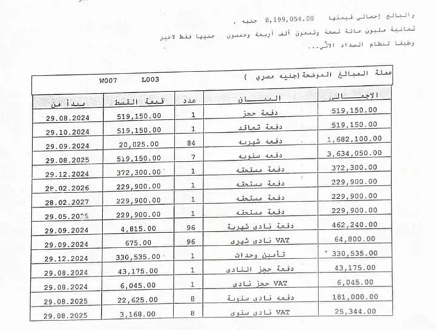 شقة فى مدينتى 100 م2 بحرى للبيع تقسيط كود 55004