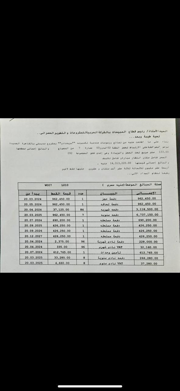 شقة فى مدينتى 133 م2 بحرى للبيع تقسيط كود 52761 - صورة 1