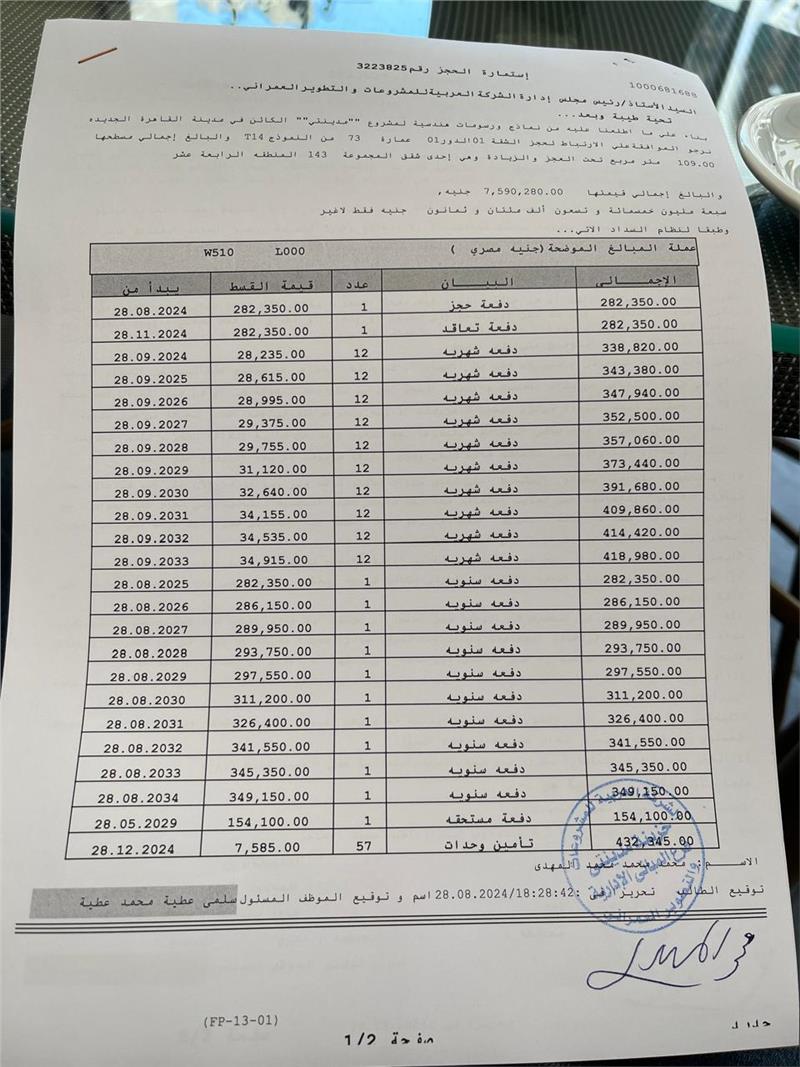 شقة فى مدينتى 142 م2 بحري وشرقي للبيع تقسيط كود 52358 - صورة 1