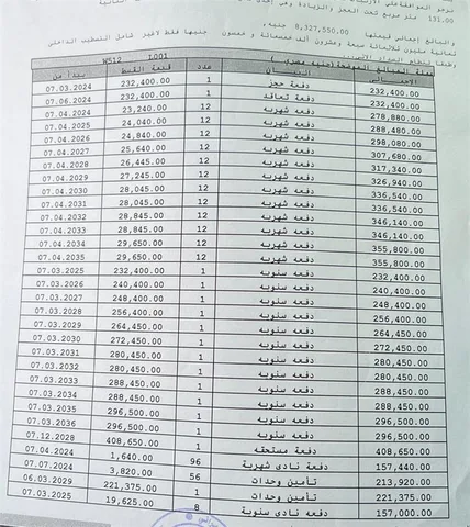 شقة فى مشروع نور - حدائق العاصمة الادارية 131 م2 بحري وشرقي للبيع تقسيط كود 50647