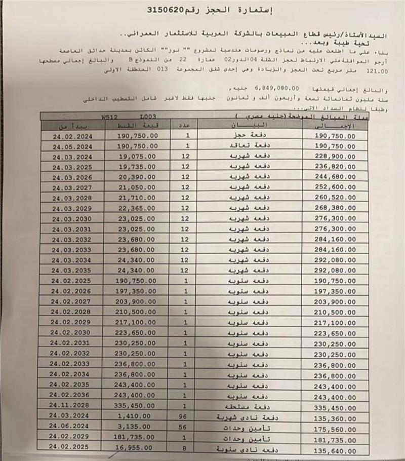 شقة فى مشروع نور - حدائق العاصمة الادارية 121 م2 شرقي وقبلي للبيع تقسيط كود 53278 - صورة 1