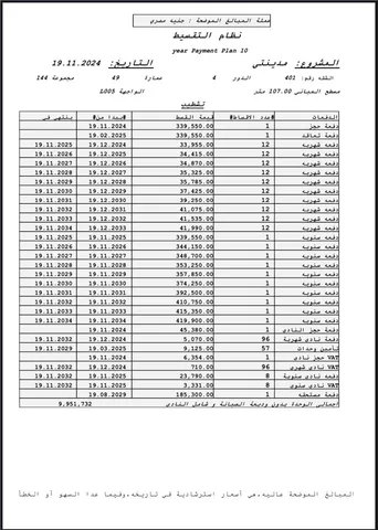 شقة فى مدينتى 107 م2 بحري وشرقي للبيع تقسيط كود 53784