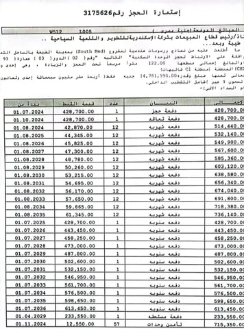 شالية فى ساوث ميد 122 م2 بحرى للبيع تقسيط كود 52703