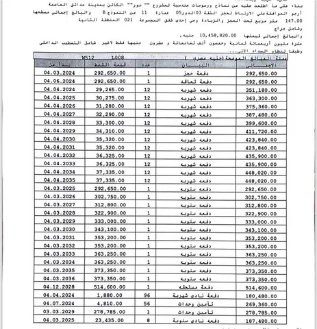 شقة فى مشروع نور - حدائق العاصمة الادارية 147 م2 للبيع تقسيط كود 52893