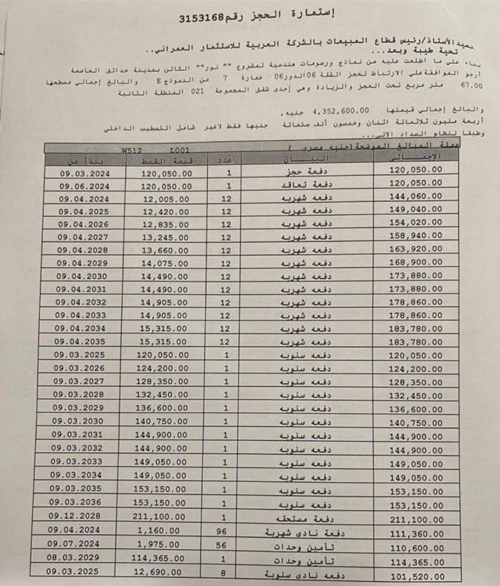 شقة فى مشروع نور - حدائق العاصمة الادارية 67 م2 غربى للبيع تقسيط كود 53226 - صورة 1
