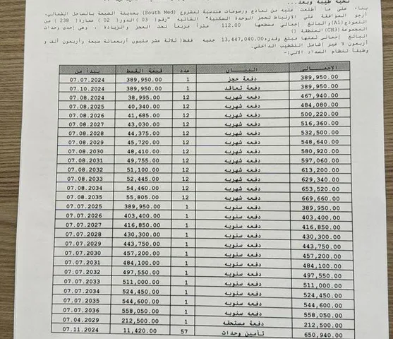 شالية فى ساوث ميد 112 م2 بحرى للبيع تقسيط كود 53560