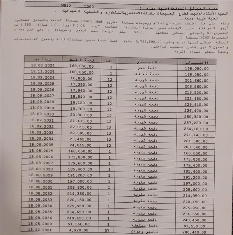 شالية فى ساوث ميد 53 م2 بحرى للبيع تقسيط كود 54458 - صورة 1