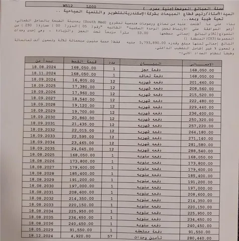 شالية فى ساوث ميد 53 م2 بحرى للبيع تقسيط كود 54458