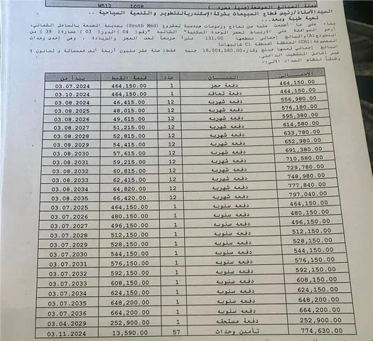 شالية فى ساوث ميد 131 م2 بحرى للبيع تقسيط كود 53523