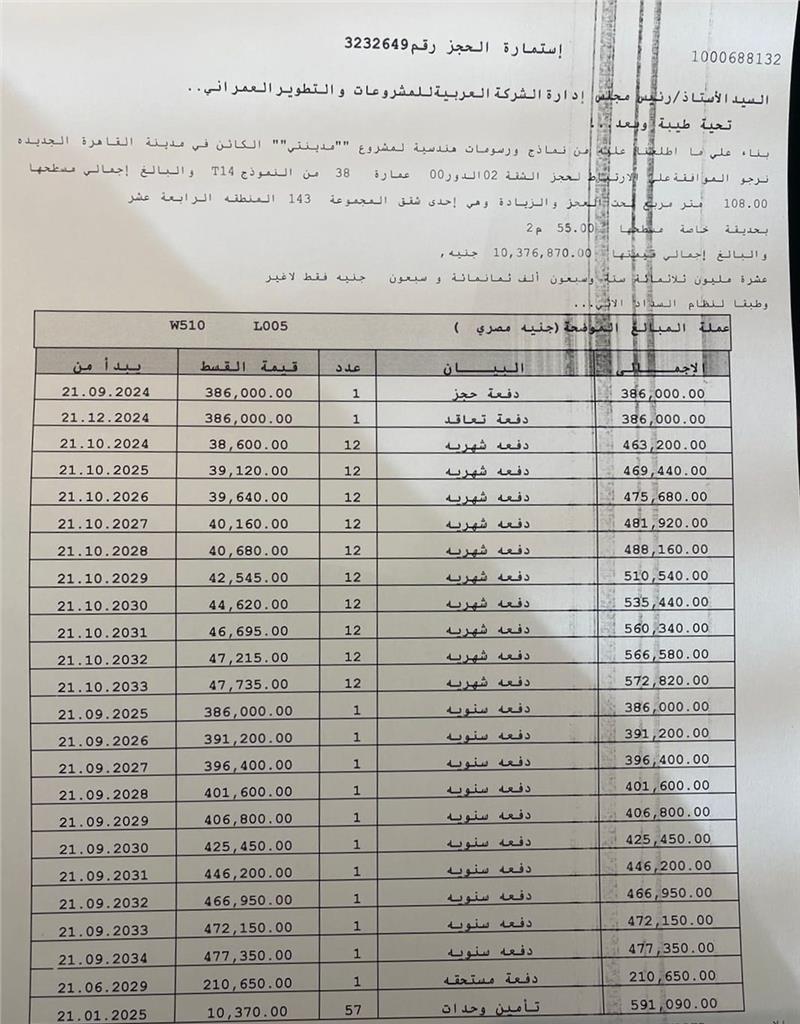 شقة فى مدينتى 108 م2 غربى للبيع تقسيط كود 55524 - صورة 1