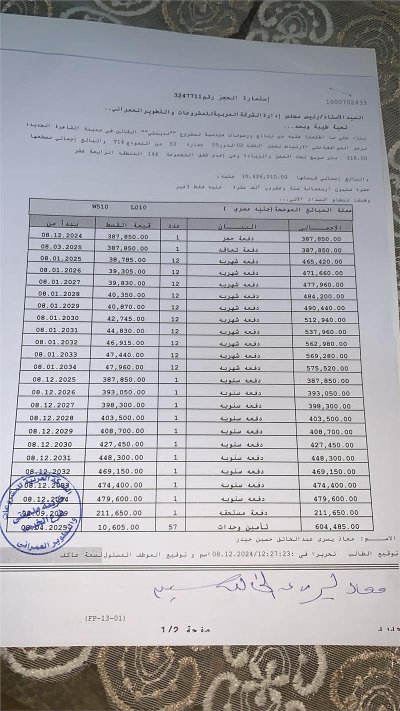 شقة فى مدينتى 116 م2 بحرى للبيع تقسيط كود 54797 - صورة 1