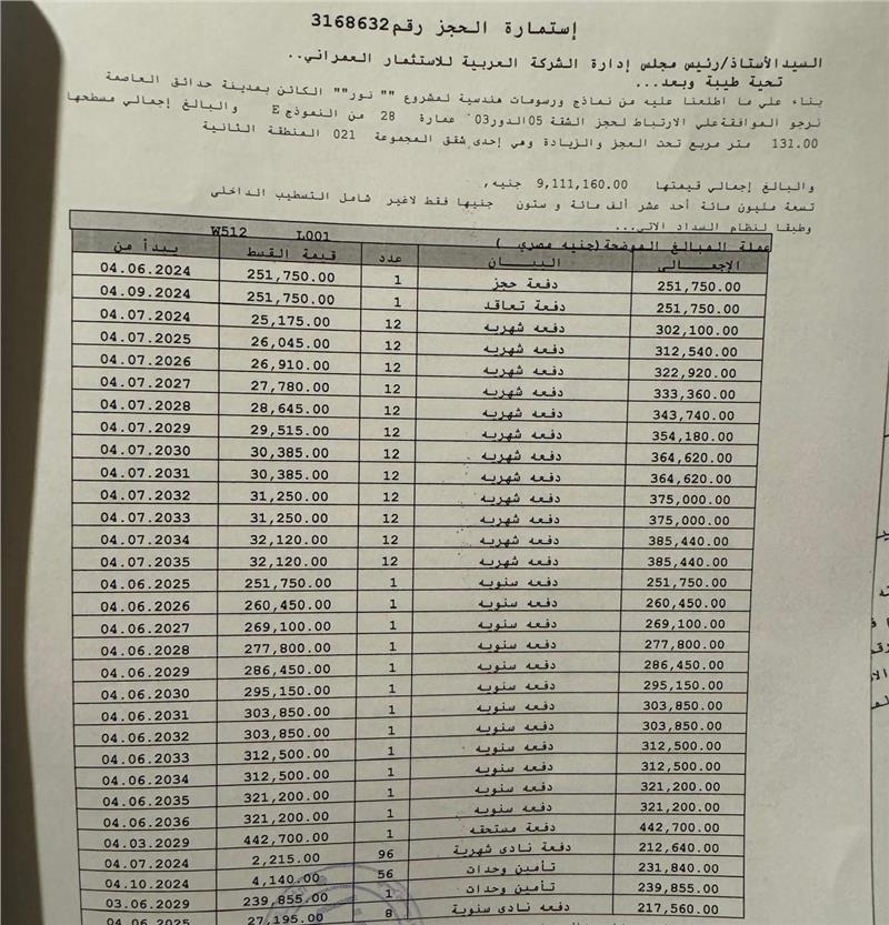 شقة فى مشروع نور - حدائق العاصمة الادارية 131 م2 بحري وغربي للبيع تقسيط كود 54431 - صورة 1