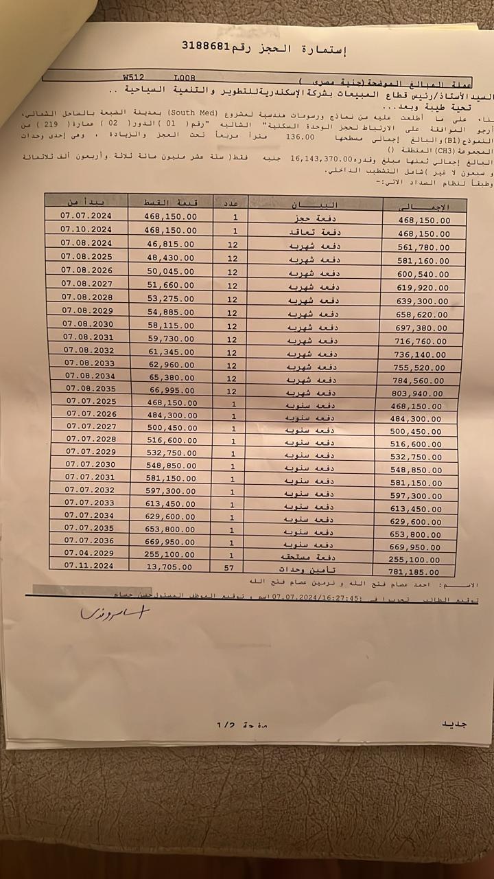 شالية فى ساوث ميد 138 م2 شرقى للبيع تقسيط كود 54138 - صورة 1