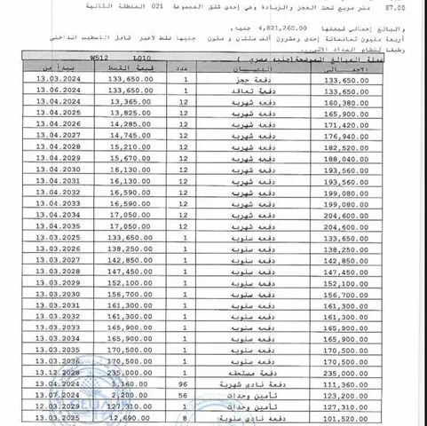 شقة فى مشروع نور - حدائق العاصمة الادارية 67 م2 بحرى للبيع تقسيط كود 52596