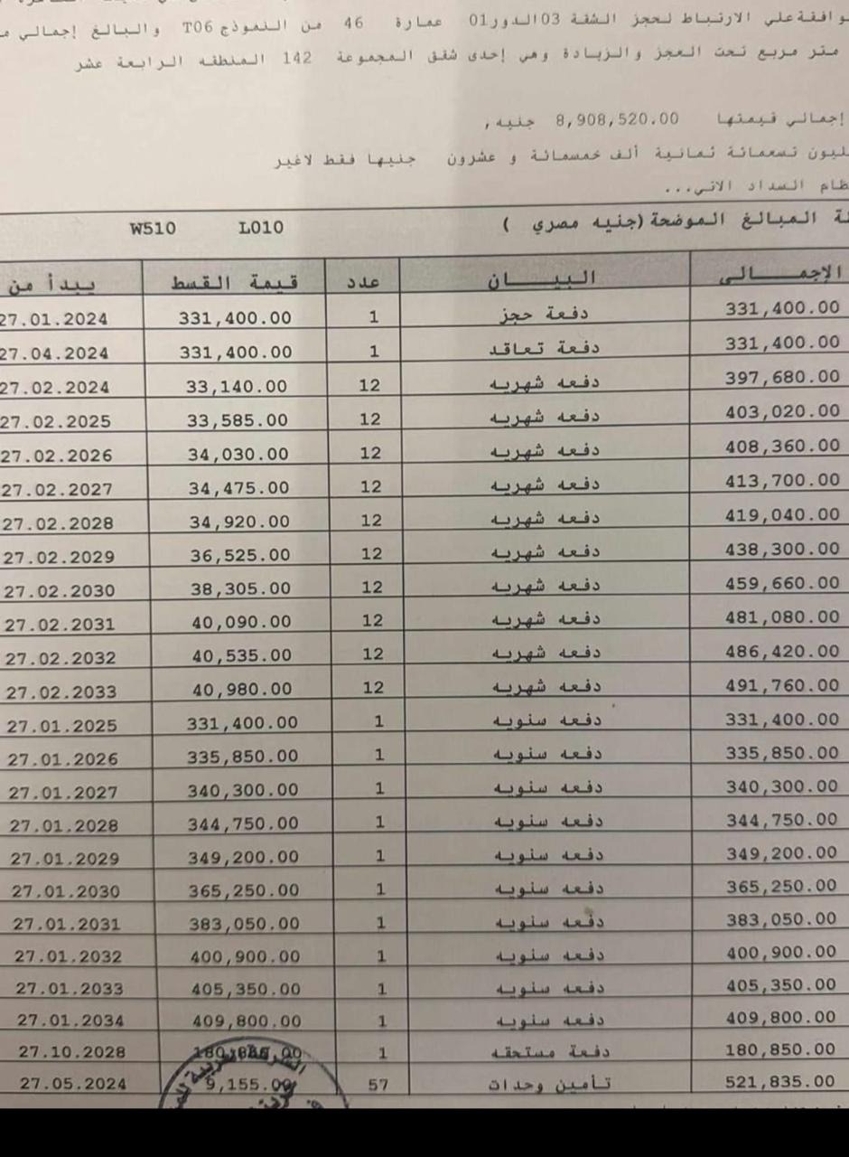 شقة فى مدينتى 140 م2 غربى للبيع تقسيط كود 54313